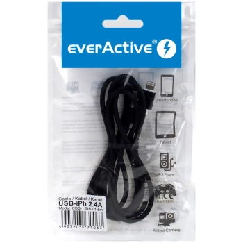 Kabel USB -> Lightning 1,5m 2,4A silikonowy czarny EVERACTIVE (CBS-1.5IB)