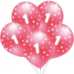Balon różowy metalik nadruk 1 5szt. B149 GO PARTY