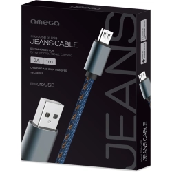 Kabel USB -> microUSB 1m 2A pleciony niebieski OMEGA JEANS (44200)
